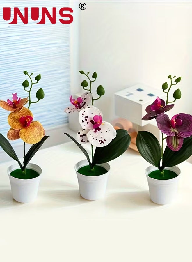 UNUNS Fake Plants Potted,4pcs Artificial Orchid Potted Plant Set,Faux Flowers,Artificial Phalaenopsis potted plants,Plastic Flowers for Office Living Room Study Room Party Wedding Decorations Room,25x13cm - Image 5