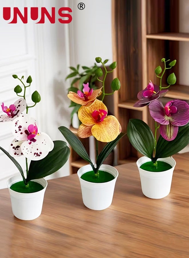 UNUNS Fake Plants Potted,4pcs Artificial Orchid Potted Plant Set,Faux Flowers,Artificial Phalaenopsis potted plants,Plastic Flowers for Office Living Room Study Room Party Wedding Decorations Room,25x13cm - Image 3