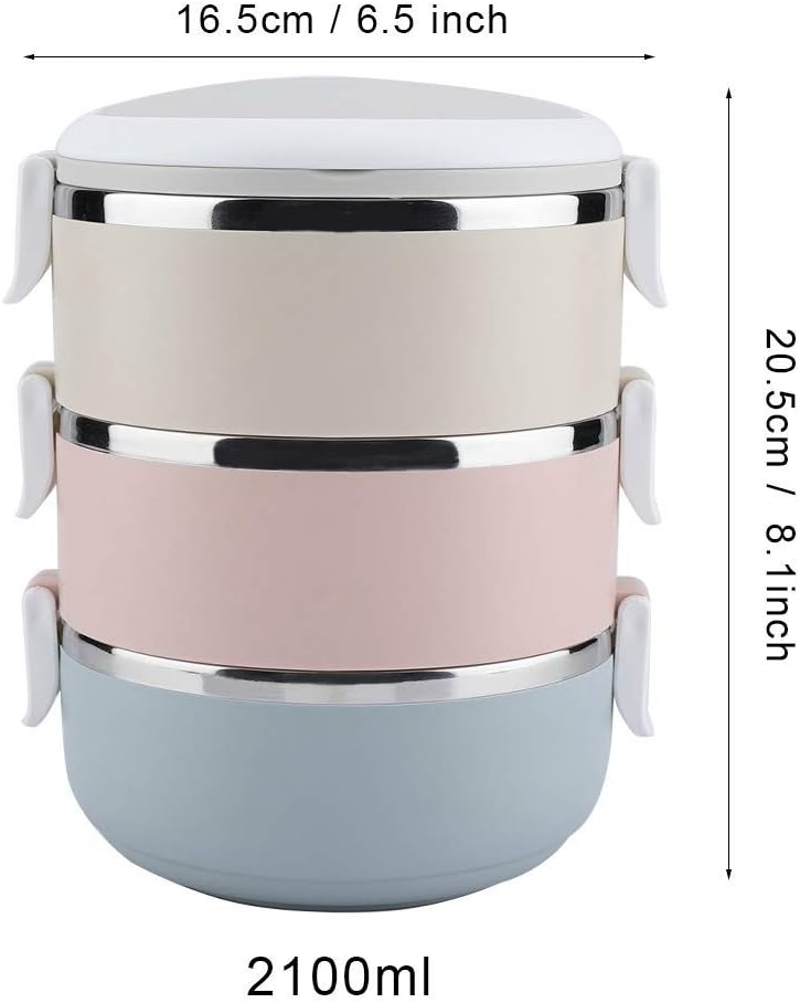 comfrt 2100ml Stainless Steel Lunch Box, 3-Layer Portable Stackable Thermal Insulated Lunch Bento Box Hot Food Container for Adult Kids School Office Picnic - Image 4