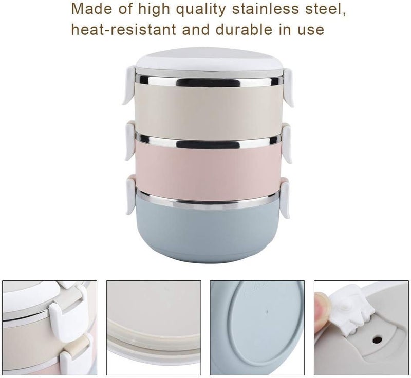 comfrt 2100ml Stainless Steel Lunch Box, 3-Layer Portable Stackable Thermal Insulated Lunch Bento Box Hot Food Container for Adult Kids School Office Picnic - Image 3