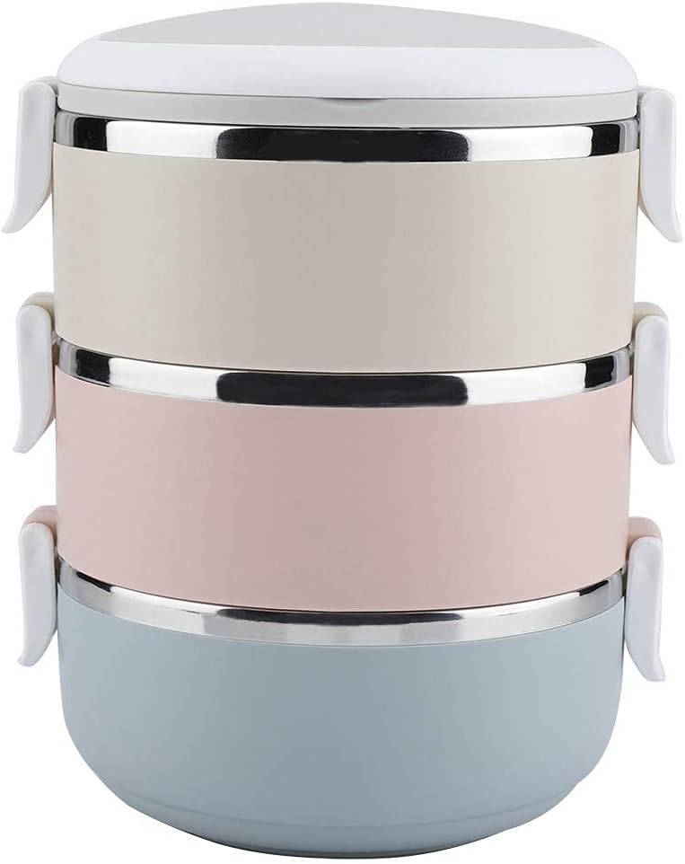comfrt 2100ml Stainless Steel Lunch Box, 3-Layer Portable Stackable Thermal Insulated Lunch Bento Box Hot Food Container for Adult Kids School Office Picnic - Image 1