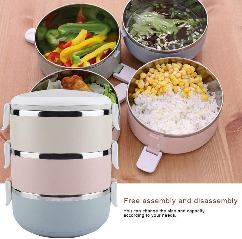 comfrt 2100ml Stainless Steel Lunch Box, 3-Layer Portable Stackable Thermal Insulated Lunch Bento Box Hot Food Container for Adult Kids School Office Picnic - Image 2