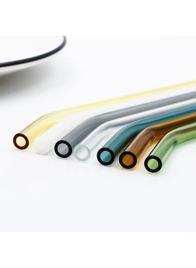 High Borosilicate Color Transparent Glass Straw Carton Set Environmental Protection Heat Resistant Milk Tea Straw Color Transparent Straw-Color:10*200 Green Elbow