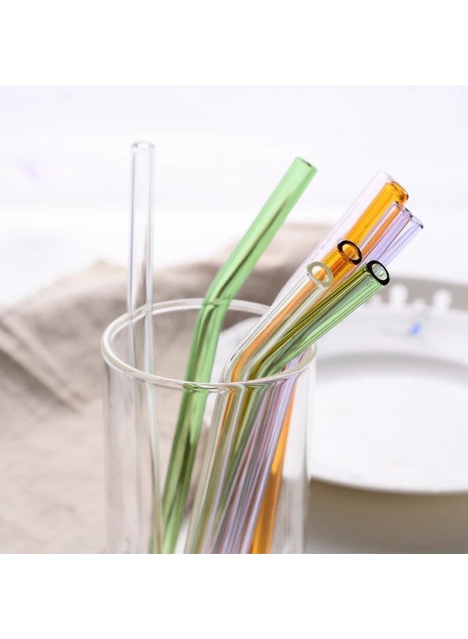 High Borosilicate Color Transparent Glass Straw Carton Set Environmental Protection Heat Resistant Milk Tea Straw Color Transparent Straw-Color:10*200 Green Elbow