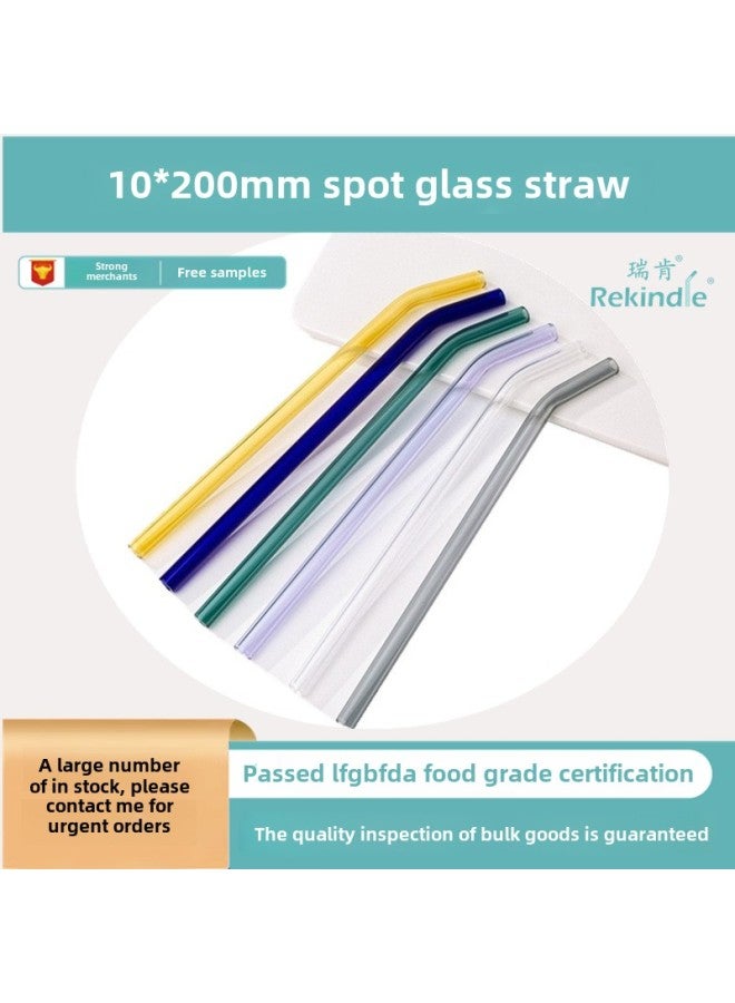 High Borosilicate Color Transparent Glass Straw Carton Set Environmental Protection Heat Resistant Milk Tea Straw Color Transparent Straw-Color:10*200 Green Elbow