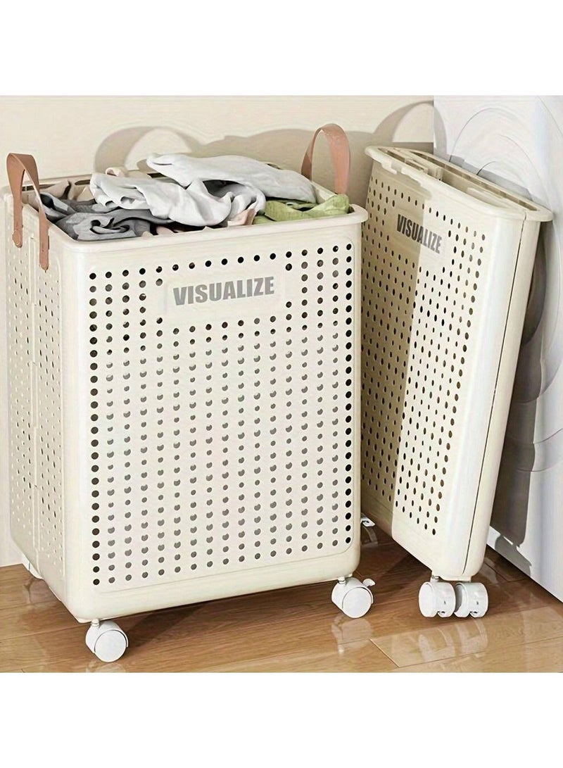 Bukela Foldable Laundry Baskets Without Lid - Pu Leather, Hand Washable, Solid Color, Multi-Functional Portable Dirty Clothes Hamper With Wheels For Bathroom & Balcony Storage - Image 1