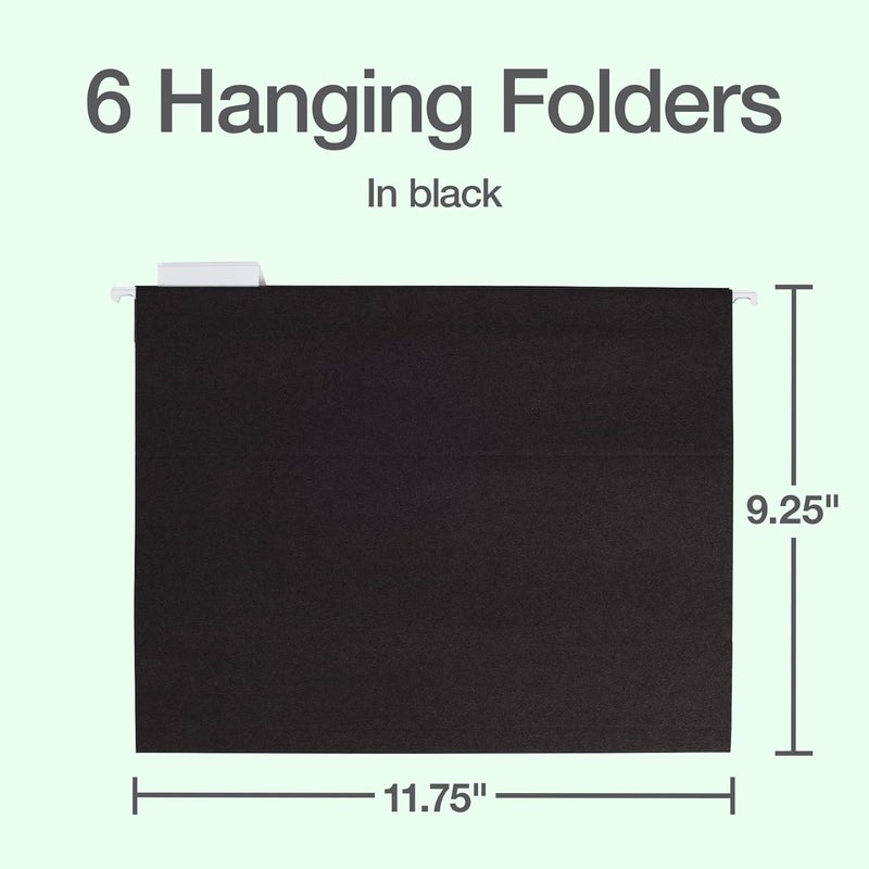Oxford Hanging File Folders, 6 Pack, Letter Size (8.5" x 11"), Black, 1/5 Cut for 5 Tab Positions, Includes Tabs and Inserts, Hanging Files for Office and Document Organization - Image 2