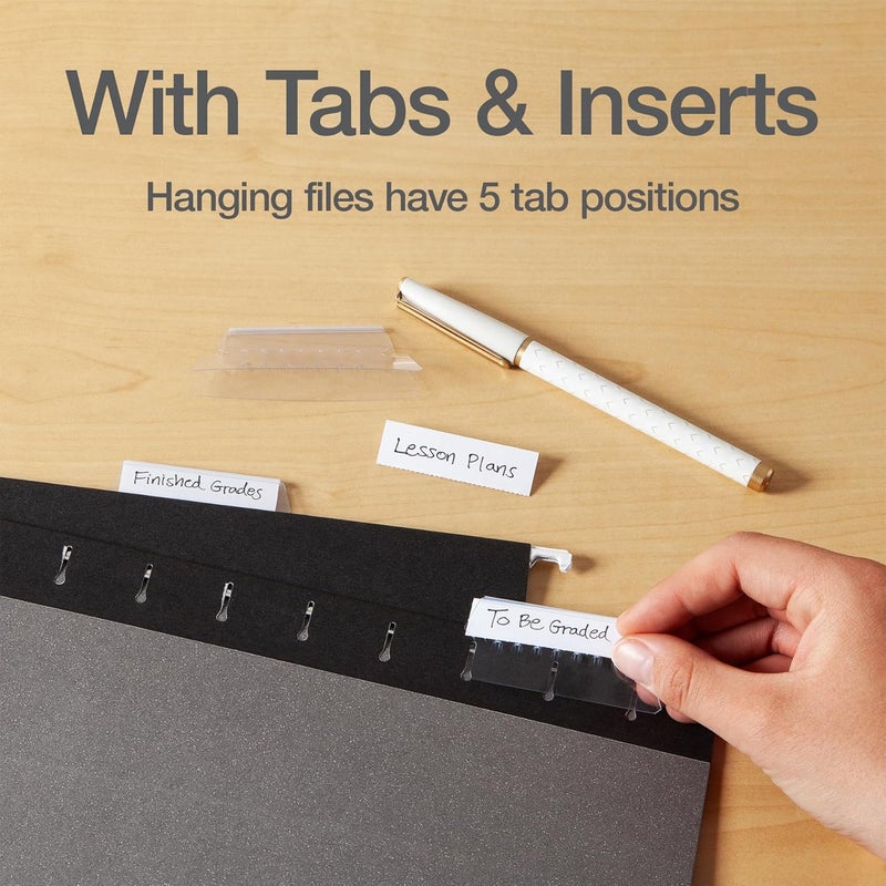 Oxford Hanging File Folders, 6 Pack, Letter Size (8.5" x 11"), Black, 1/5 Cut for 5 Tab Positions, Includes Tabs and Inserts, Hanging Files for Office and Document Organization - Image 3