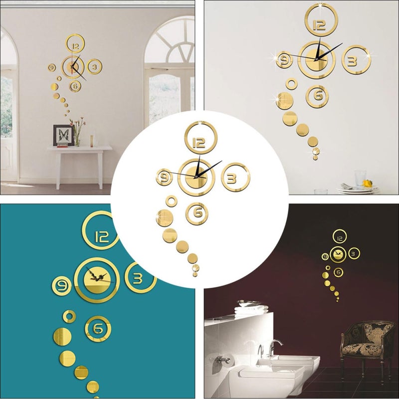 ساعة حائط مرآة أكريليك بإطار ذهبي وعقارب سوداء صامتة بدون بطارية ديكور غرفة المعيشة - Image 5
