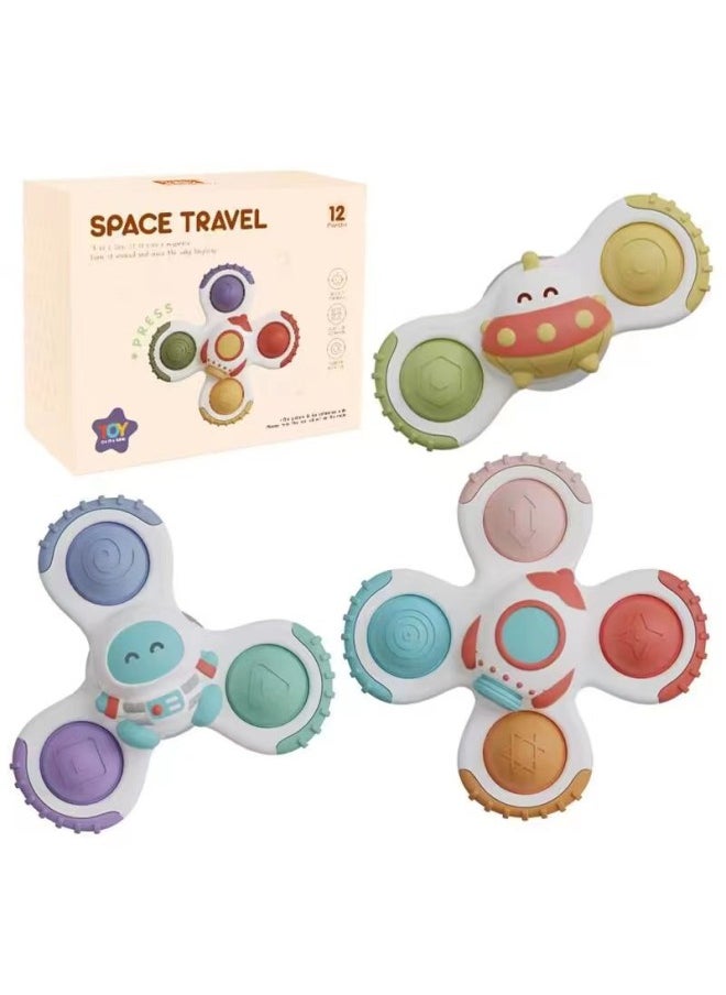 Baby Suction Cup Bath Toy Cartoon Finger Spinning Top Toothpaste Bath Toy Baby Shower Gift Idea Non-toxic Eco-friendly-Color:Space Bubble Turnaround (Macaron)  - Image 1