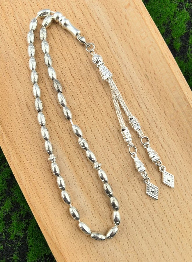 هابي دي تسبيح 33 خرز صلاة 4*7 ملم فضي إسلامي إسلامي عربي شرابات فاخرة رائعة - Image 1