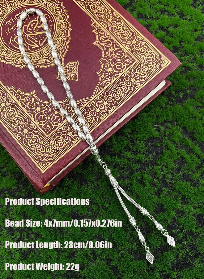 هابي دي تسبيح 33 خرز صلاة 4*7 ملم فضي إسلامي إسلامي عربي شرابات فاخرة رائعة - Image 3