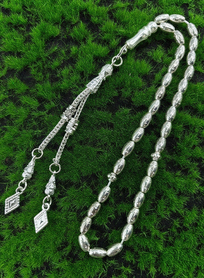 هابي دي تسبيح 33 خرز صلاة 4*7 ملم فضي إسلامي إسلامي عربي شرابات فاخرة رائعة - Image 5