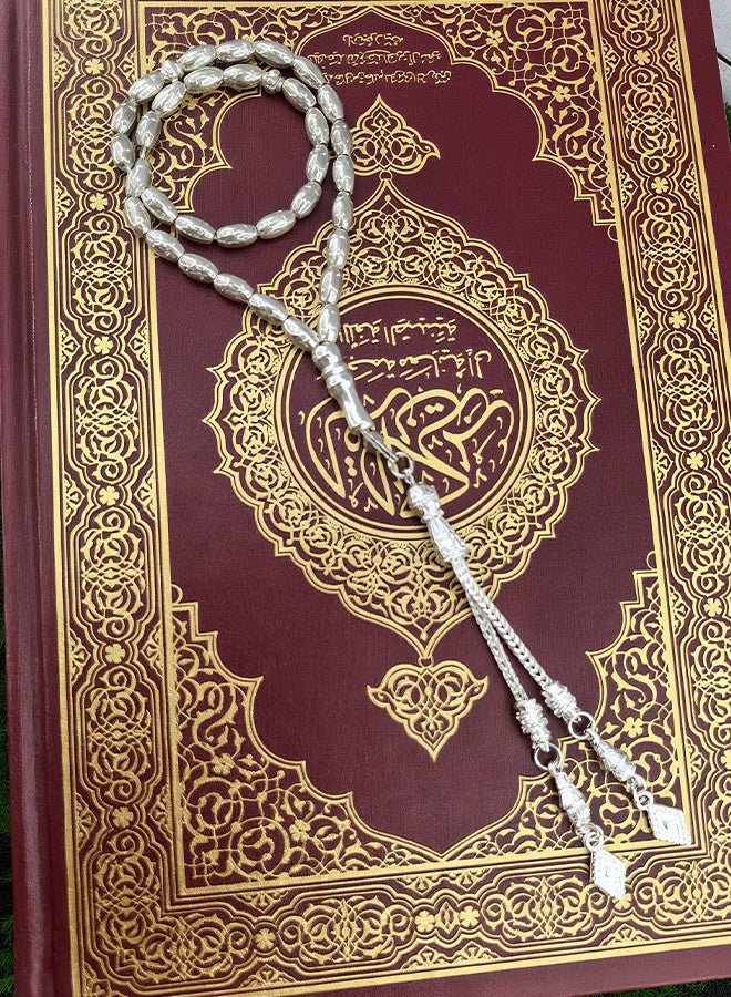 هابي دي تسبيح 33 خرز صلاة 4*7 ملم فضي إسلامي إسلامي عربي شرابات فاخرة رائعة - Image 4