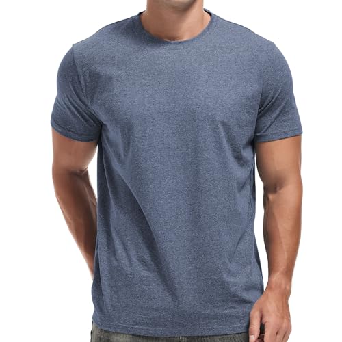 VEIISAR Crew Neck Tees Premium Men's T-Shirts - Soft and Fit Mens T-Shirt - Casual Stylish Tee for Men Blue Gray L - Image 1