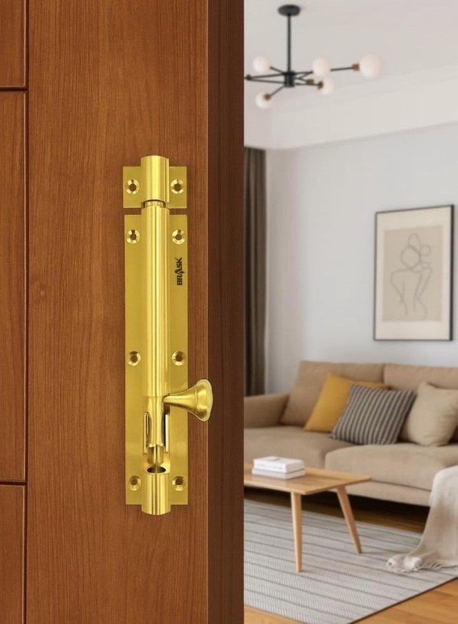 BRASK Solid Brass Tower Bolt with Fancy Matka Knob - 10 mm Rod in Golden Satin Finish with Screws | Heavy Duty Big Knob Bolt | Door Latch - Kundi/Chitakni/Latch/Chitkini (6 Inches, 1, Piece) - Image 4