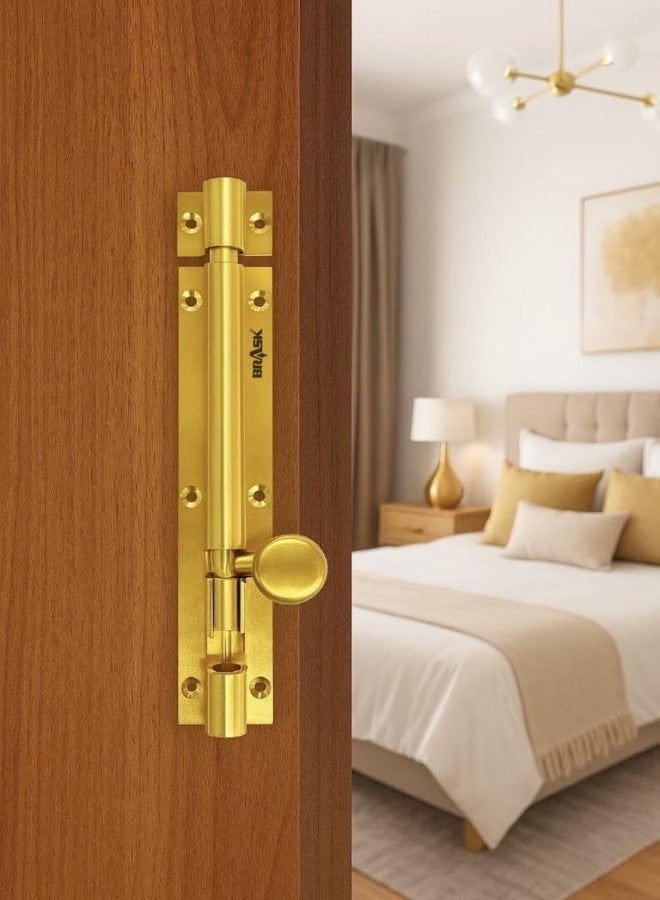 BRASK Solid Brass Tower Bolt with Fancy Matka Knob - 10 mm Rod in Golden Satin Finish with Screws | Heavy Duty Big Knob Bolt | Door Latch - Kundi/Chitakni/Latch/Chitkini (6 Inches, 1, Piece) - Image 2