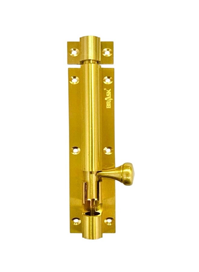 BRASK Solid Brass Tower Bolt with Fancy Matka Knob - 10 mm Rod in Golden Satin Finish with Screws | Heavy Duty Big Knob Bolt | Door Latch - Kundi/Chitakni/Latch/Chitkini (6 Inches, 1, Piece) - Image 1