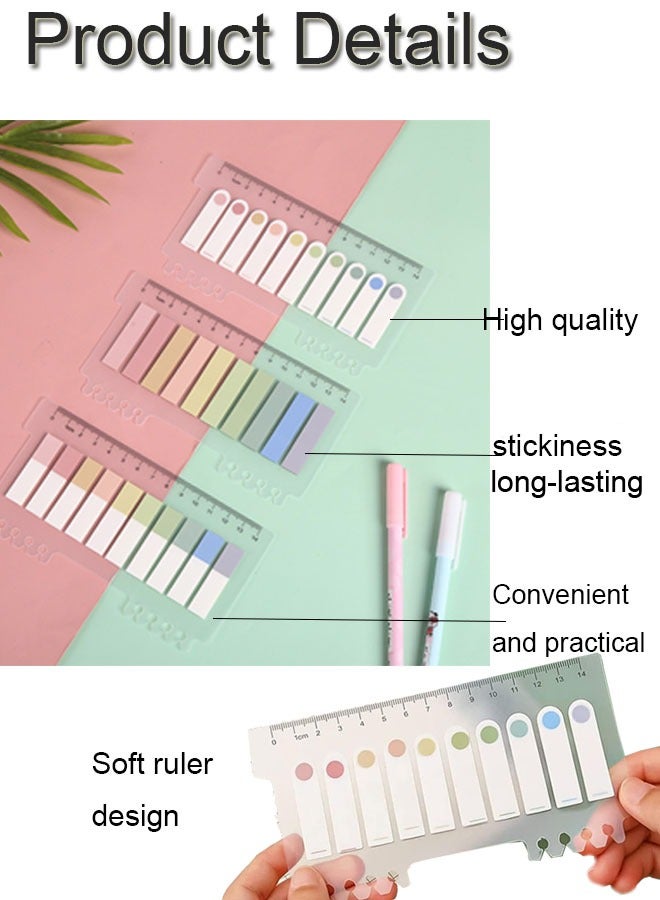 GBQ 600Pcs Adhesive Index Label With Transparent Soft Ruler 10 Color Pages Writable Page Label Flat Head Style Used For Page Marking Classification File Morandi Color - Image 3