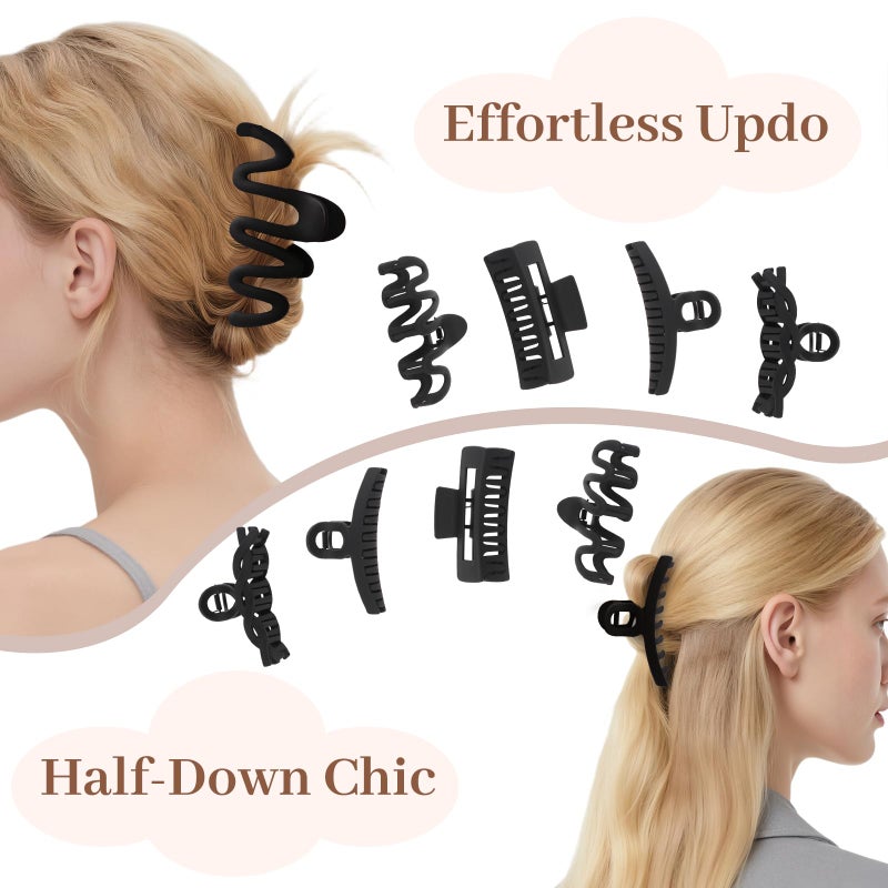 AuroTrends Matte Non-Slip Large Hair Clips for Women 8PCS (All Black), Durable Claw Clips for Women/Girls | Gift-Ready Neutral Hair Accessories for Daily & Special Occasions - Image 2