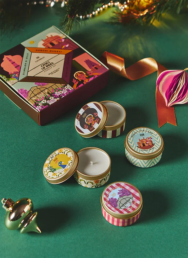 تشومباك Cities of India Tin Candles Gift Box | Set of 4