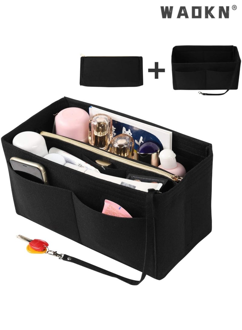 WAOKN Purse Organizer Bag, Purse Organizer Insert for Handbags, Gold Fortune Purse Bag Organizer Insert Handbags for women's Closet with Zipper, Multi-Functional Large Capacity Handbags(Black) - Image 1