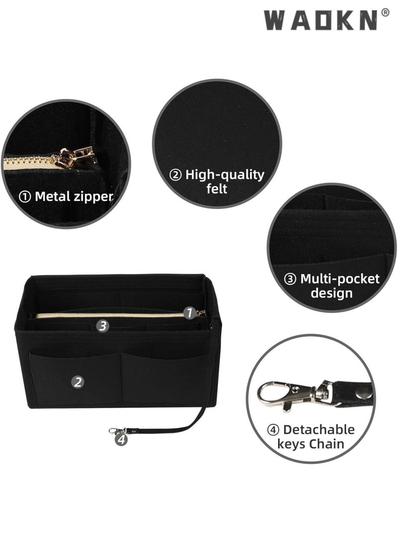 WAOKN Purse Organizer Bag, Purse Organizer Insert for Handbags, Gold Fortune Purse Bag Organizer Insert Handbags for women's Closet with Zipper, Multi-Functional Large Capacity Handbags(Black) - Image 2