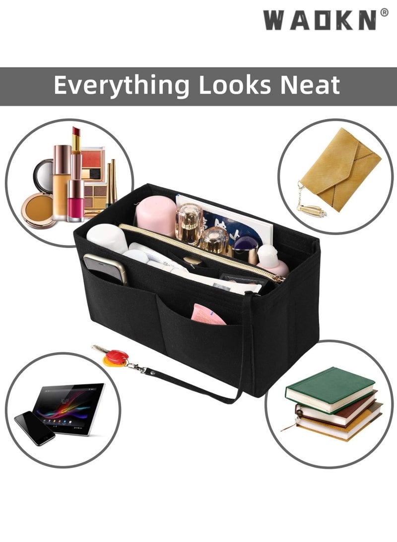 WAOKN Purse Organizer Bag, Purse Organizer Insert for Handbags, Gold Fortune Purse Bag Organizer Insert Handbags for women's Closet with Zipper, Multi-Functional Large Capacity Handbags(Black) - Image 3