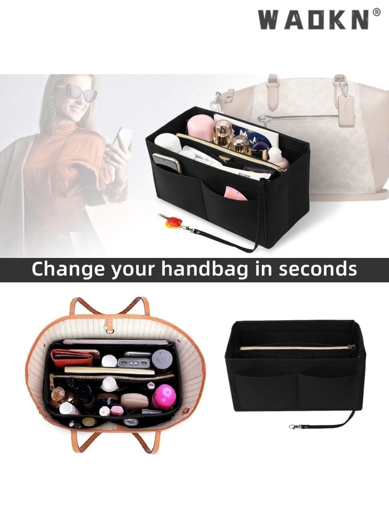 WAOKN Purse Organizer Bag, Purse Organizer Insert for Handbags, Gold Fortune Purse Bag Organizer Insert Handbags for women's Closet with Zipper, Multi-Functional Large Capacity Handbags(Black) - Image 5