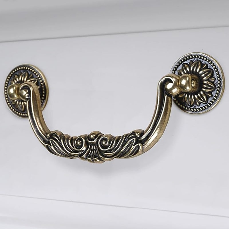 ESreake 6PCS Antique Bronze Drop Bail Pulls,Vintage Carved Cabinet Pulls Handles,5.0" Hole Centers Retro Drawer Knobs,Texture on Handle for Drawer Dresser Closet with Screws (Large 5" Hole Centers) - Image 3