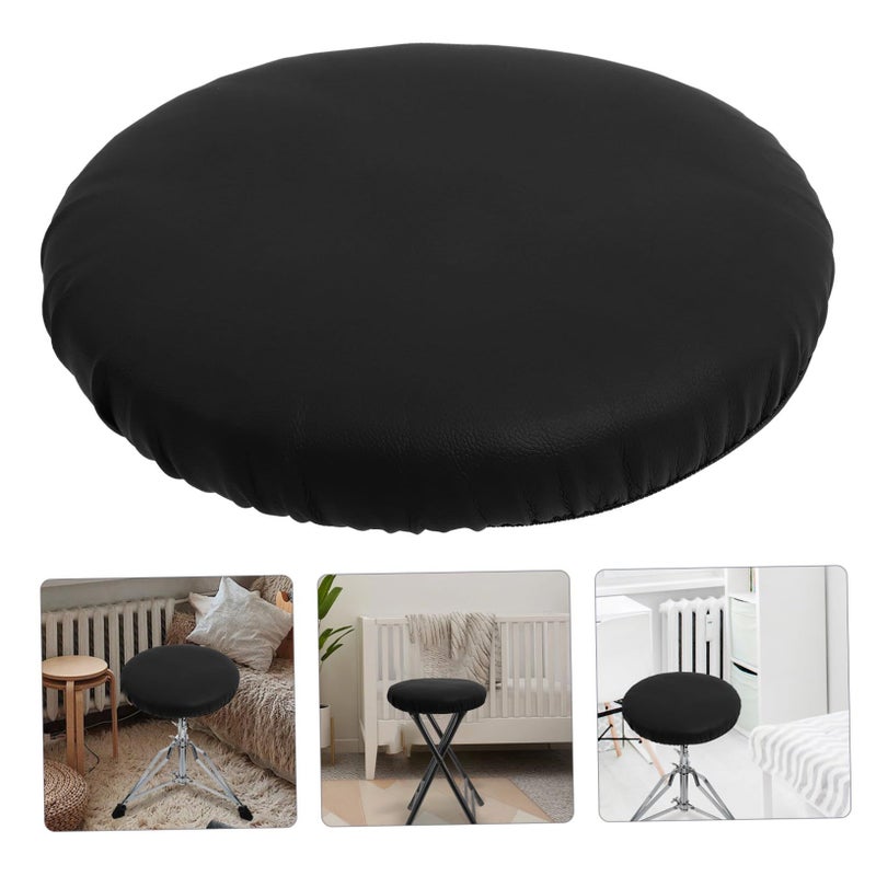 Black Round Bar Stool Cover Washable Pu Slipcover Elastic Protector for Dining Parties Hotels Offices - Image 4