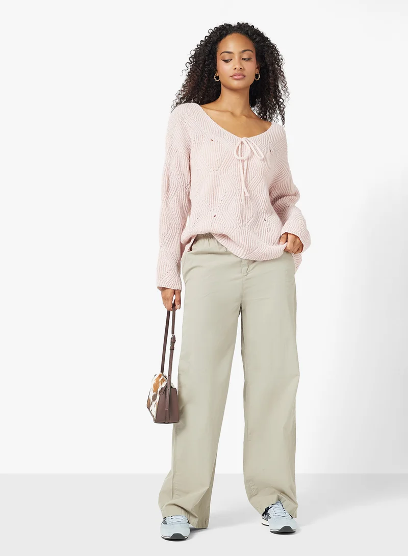 جينجر Ribbed Loose Knitted Sweater