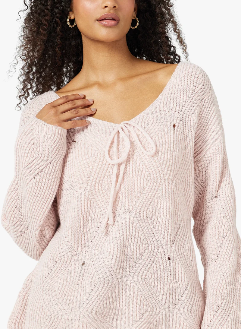 جينجر Ribbed Loose Knitted Sweater