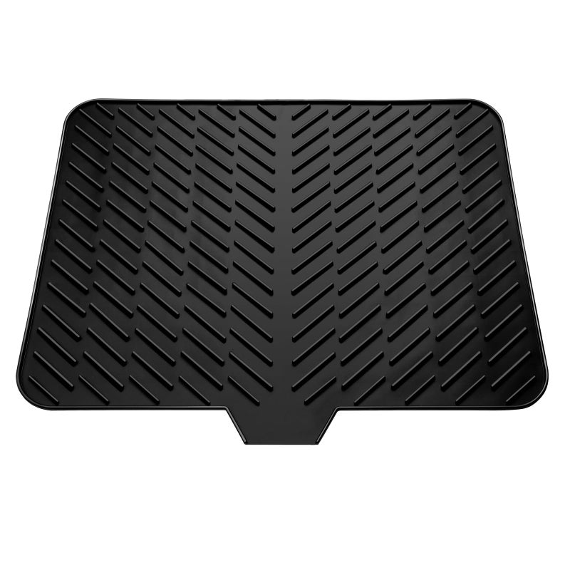 LKYLIVE Silicone Drying Mat 23X17 With Builtin Drain LipHeatResistantEcofriendlyHygienic Drying PadLeakProof and NonSlipSilicone Dish Drying Mat for Kitchen Counter or SinkBlack 23X17 - Image 2