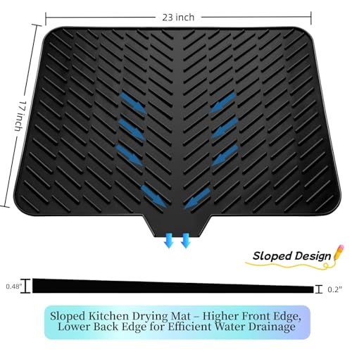 LKYLIVE Silicone Drying Mat 23X17 With Builtin Drain LipHeatResistantEcofriendlyHygienic Drying PadLeakProof and NonSlipSilicone Dish Drying Mat for Kitchen Counter or SinkBlack 23X17 - Image 3