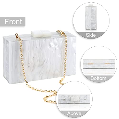 Gets Acrylic Purses and Handbags with Marbling for Women Elegant Banquet Evening Crossbody Handbag Box Clutch (Silver) - Image 2