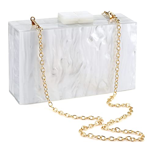 Gets Acrylic Purses and Handbags with Marbling for Women Elegant Banquet Evening Crossbody Handbag Box Clutch (Silver) - Image 1