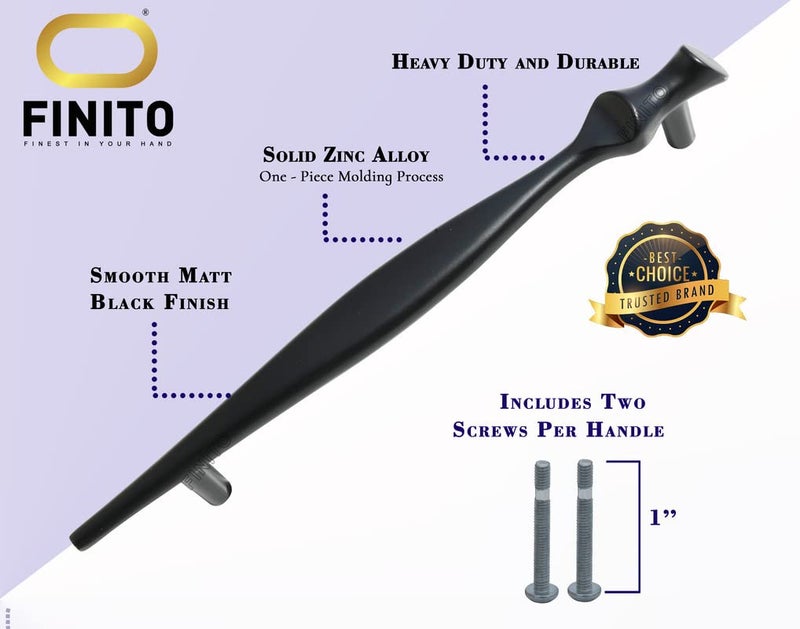 FINITO Pack of 6 Pieces 11 inch Black matt Finish Furniture Handle for Drawers wardrobes cabinets Closets cupboards Doors FH12810B6 Discover The Collection - Image 2