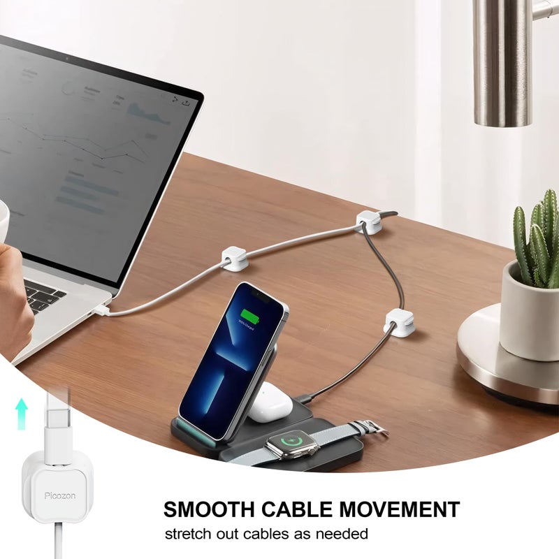 Picozon 24 Pack Magnetic Cable Clip Organizer Cord Holder, Picozon Adhesive Cable Management, Wire Phone USB Charger Cable Holder, Keeper Organizer for Office Home Desktop Table - White - Image 3