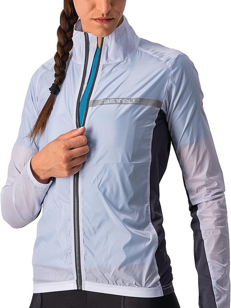 Castelli Women’s Squadra Stretch Jacket Windproof Zip Up Shell with High Collar for Road and Gravel Biking I Cycling - Silver Gray/Dark Gray - Small - Image 4