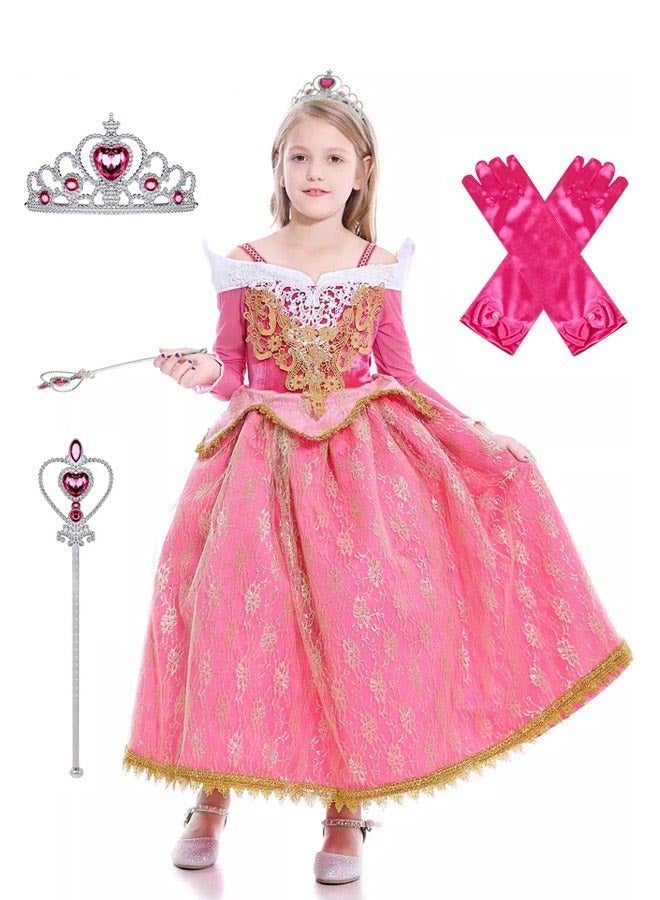 DURKU Chic Princess Aurora Costume Set with Accessories for Girls - Elegant Fairy Tale Dress for Parties, Birthdays, Cosplay & More, Size: 110 cm - Image 1