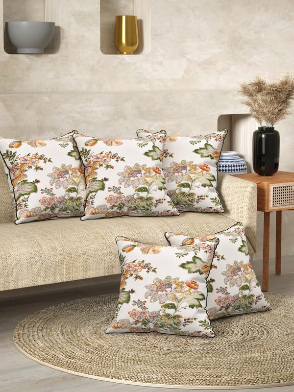 EasyGoods 240 TC Pure Cotton Cushion Covers Set of 5 16x16 Inch Jaipuri Anokhi Floral Prints Premium Sofa and Bedroom Decor Accessories Floral Gold - Image 1
