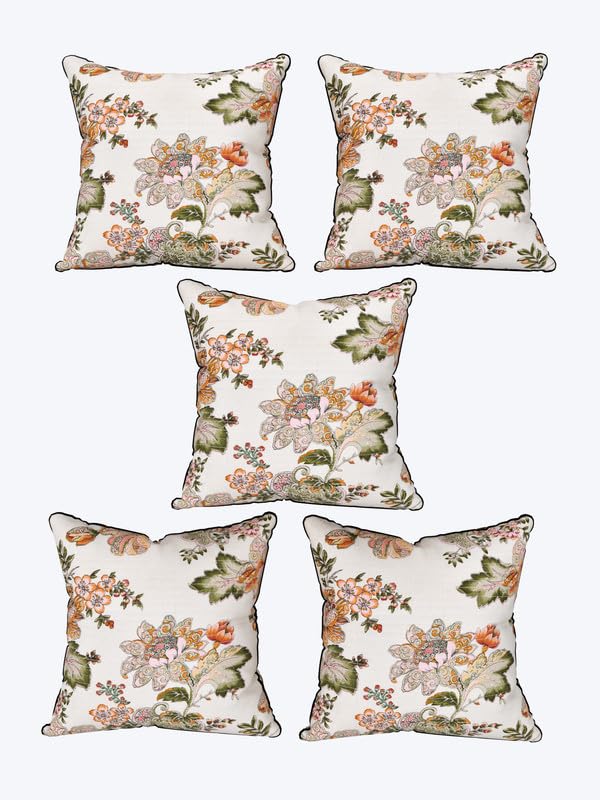 EasyGoods 240 TC Pure Cotton Cushion Covers Set of 5 16x16 Inch Jaipuri Anokhi Floral Prints Premium Sofa and Bedroom Decor Accessories Floral Gold - Image 4