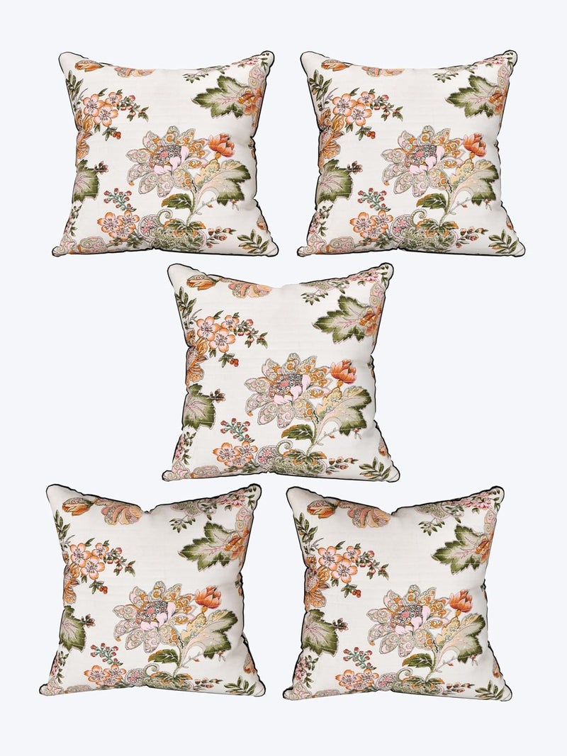 EasyGoods 240 TC Pure Cotton Cushion Covers Set of 5 16x16 Inch Jaipuri Anokhi Floral Prints Premium Sofa and Bedroom Decor Accessories Floral Gold - Image 5