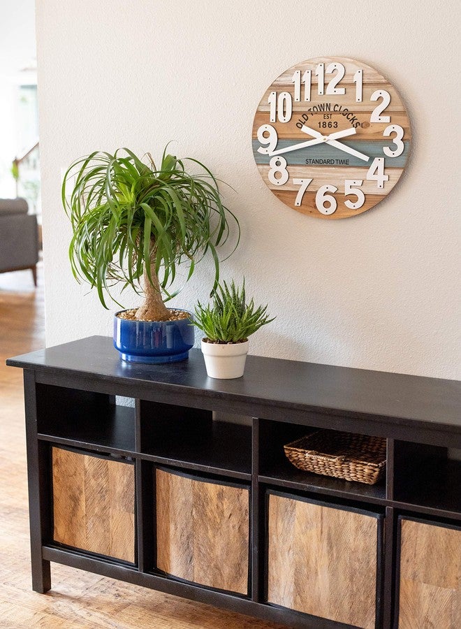 Oldtown Clocks ساعة حائط خشبية متعددة الألوان من أولد تاون كلوكس، مقاس 18 بوصة، بتصميم بحري ساحلي ورقم كبير (أزرق، 18 بوصة) - Image 5