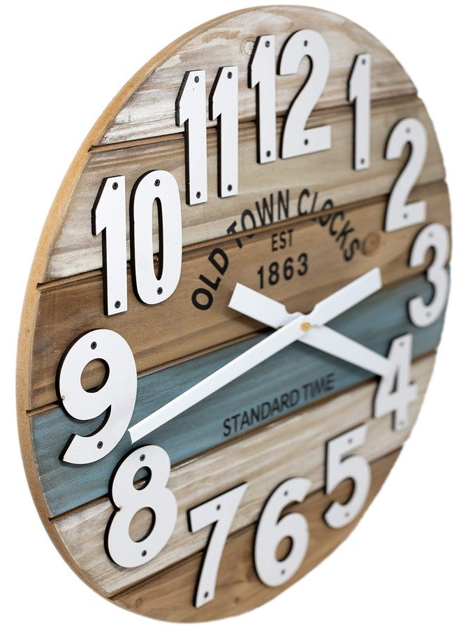 Oldtown Clocks ساعة حائط خشبية متعددة الألوان من أولد تاون كلوكس، مقاس 18 بوصة، بتصميم بحري ساحلي ورقم كبير (أزرق، 18 بوصة) - Image 2