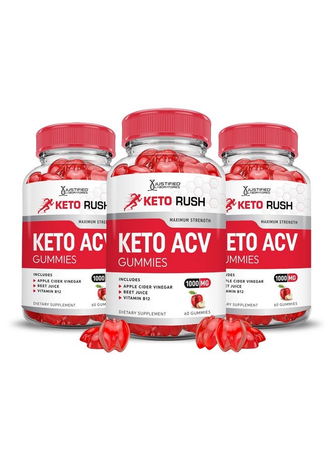 Justified Laboratories (3 Pack) Keto Rush Keto ACV Gummies Advanced Formula 1000MG Keto Rush Keto Gummies Apple Cider Vinegar Boost Formulated with Pomegranate Beet Juice Powder B12 Vegan Non GMO 180 Gummys - Image 1