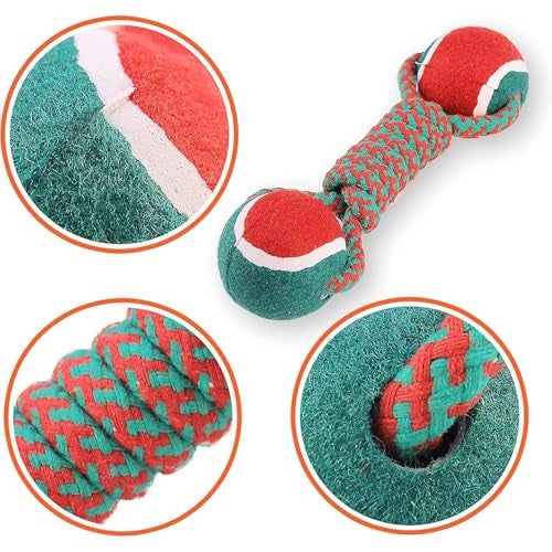 Agirav Dog and Puppy Toy Set - Tail, Chew, Teething, Rope, and Tug Toys for Small to Medium Dogs - Washable Cotton Pack (Tennis DUMBLE) - Image 3