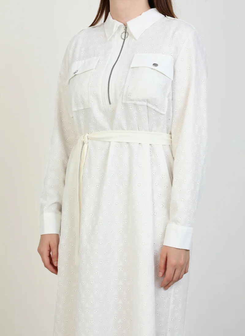 Alia by modanisa Eyelet Belted Maxi Dress