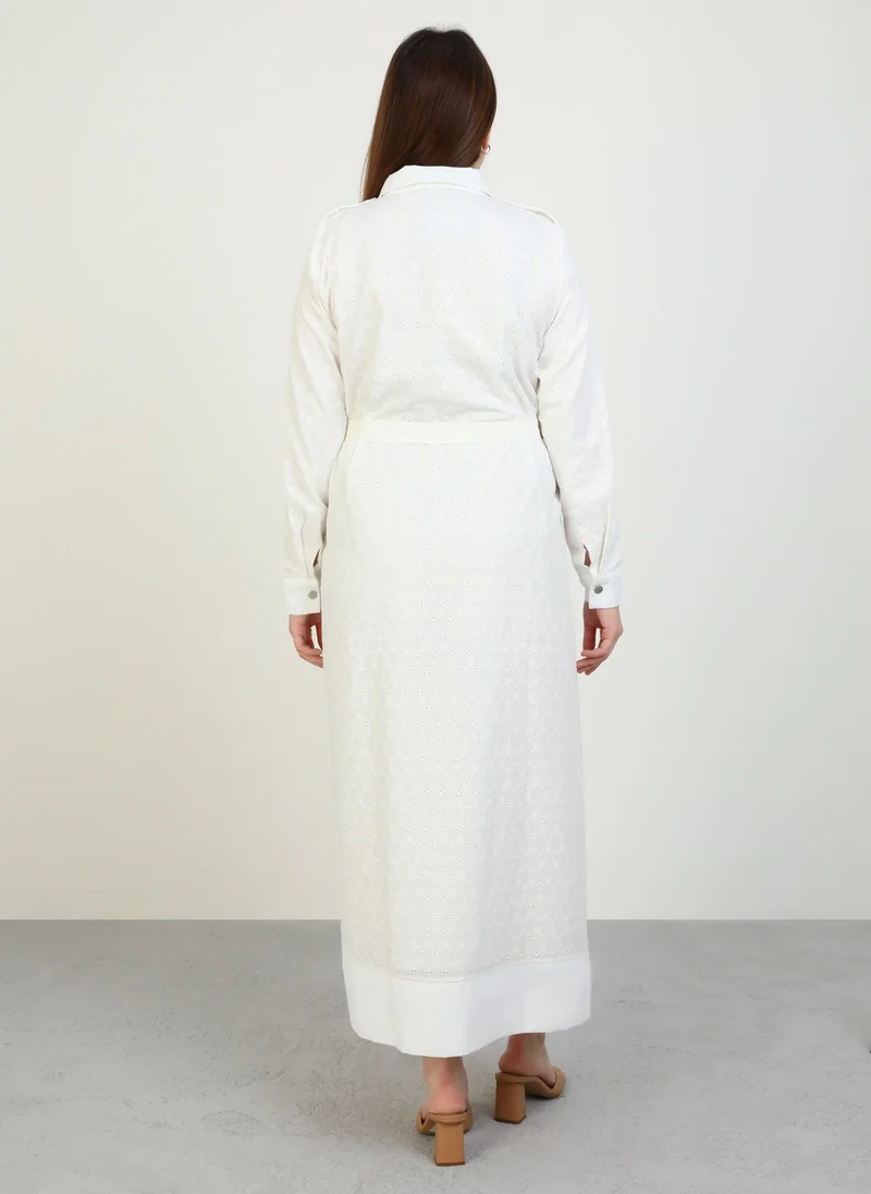 Alia by modanisa Eyelet Belted Maxi Dress
